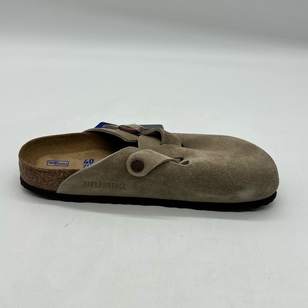 Birkenstock Boston Women 9 Men 7 Narrow Taupe Suede Clogs Slip On Shoes - Picture 9 of 16